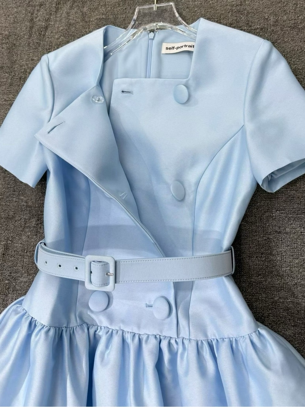 NWOT Self-Portrait BLUE BUTTON FRONT TAFFETA MIDI DRESS - Picture 9 of 11